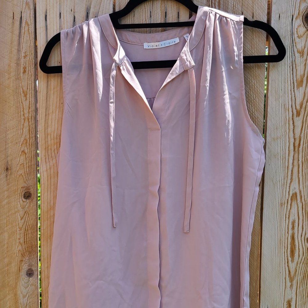 Violet+Claire semi sheer tank, collar tie v-neck